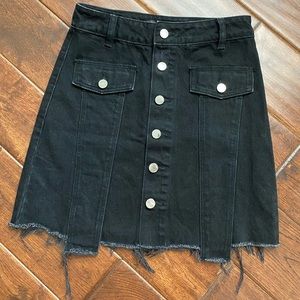 Zara Frayed Black Denim Skirt